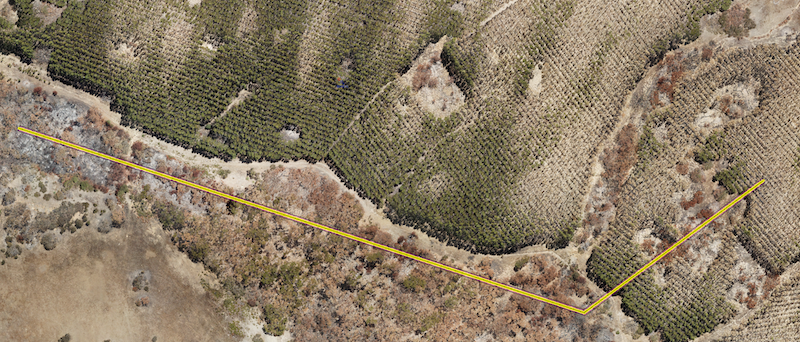 Taken January 27, 2020, this image is from near Western River in the north-west corner of Kangaroo Island.  Brown indicates burnt areas, mainly in native eucalyptus forest and the black stumps left over in burnt parts of the pine forest. Visible green areas show un-burnt or partially un-burnt areas.