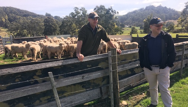 Simon Hackett (right)) at his property, The Vale, in north-west Tasmania