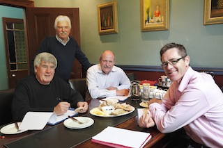 Winestate's independent judges Ian McKenzie, James Godfrey and Mark Robertson, with Winestate Publisher Peter Simic standing. Winestate's independent judges Ian McKenzie, James Godfrey and Mark Robertson, with Winestate Publisher Peter Simic standing.