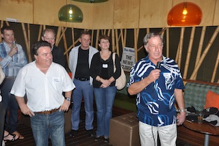 roger holden speaks at the reunion with frank pangallo on the left